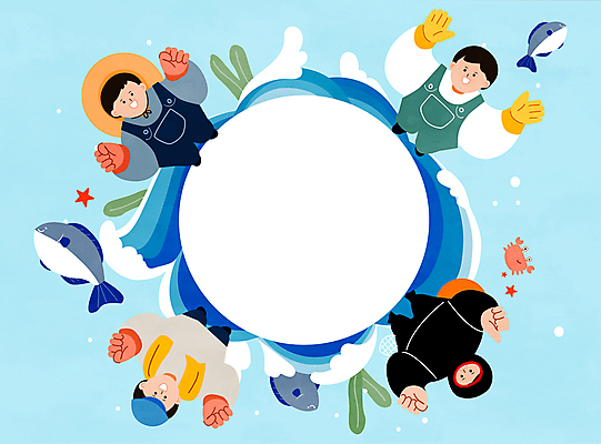 전신 여자 남자 파도 바다 장갑 일러스트 불가사리 작업복 어류 여러명 성인 파란색 수건 손들기 만세 게 최고 해초 어부 어촌 원형프레임 해녀 해녀복장 성인만 카피스페이스 귀어 수산인의날 국내일러스트 AI파일 직업 잡화 옷 컬러 다수 모션 극피동물 프레임 갑각류 어업 사람 위생용품 수중동물 공백 시골 원형 해조류 파일형식 벡터 법정기념일