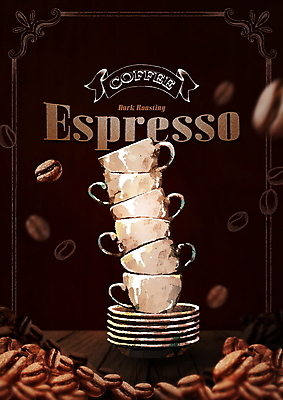 PSD 편집이미지 리본 커피 프레임 타이포그라피 사람없음 갈색 쌓기 원두 커피잔 컵받침 나무바닥 에스프레소 에스프레소바 에스프레소잔 이미지편집 문자 음료 컬러 모션 잔 바닥 카페 받침대 파일형식