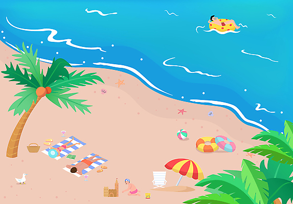 전신 모자 여자 남자 수영복 어린이 가방 일러스트 갈매기 조개 불가사리 소년 여러명 성인 해변 여름휴가 바캉스 야자수 눕기 파라솔 선탠 떠있는 비치볼 선베드 모래성 튜브 비치타올 국내일러스트 AI파일 나무 잡화 옷 모래 바다 다수 의자 공 모션 조류 휴가 어패류 극피동물 바캉스용품 사람 수건 파일형식 벡터 여름_계절