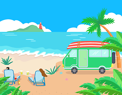 전신 구름 여자 남자 섬 일러스트 휴식 불가사리 맥주 등대 성인 해변 두명 여름휴가 바캉스 야자수 눕기 캠핑 서핑보드 선베드 맥주잔 맥주병 캠핑카 열대잎 성인만 국내일러스트 AI파일 자연요소 나무 바다 컨셉 잎 술잔 의자 모션 자동차 레저 술병 휴가 극피동물 주류 사람 보드_스포츠 파일형식 벡터 여름_계절