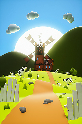 PSD 나무 구름 편집 편집이미지 여러마리 산 주택 초원 사람없음 울타리 태양 농장 3D소스 3D 목장 풍차 돌_바위 풀 방목 젖소 디지털합성 얼룩소 편집소스 편집3D 자연요소 식물 다수 농업 건물 담장 소 축산업 파일형식