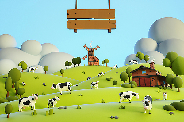 PSD 나무 구름 편집 편집이미지 산 주택 굴뚝 초원 사람없음 농장 3D소스 3D 목장 풍차 돌_바위 표지판 풀 방목 젖소 언덕 디지털합성 얼룩소 편집소스 편집3D 자연요소 식물 농업 알림판 건물 소 축산업 파일형식