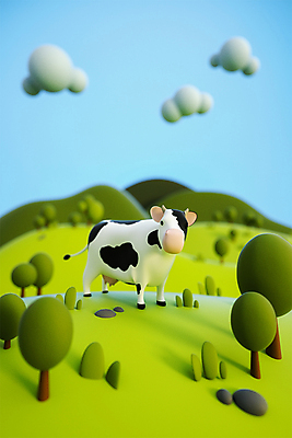 PSD 나무 구름 편집 편집이미지 한마리 산 초원 사람없음 농장 3D소스 3D 목장 돌_바위 풀 방목 젖소 디지털합성 얼룩소 편집소스 편집3D 자연요소 식물 1 농업 소 축산업 파일형식