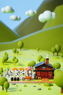 PSD 나무 구름 편집 편집이미지 밭 산 곡류 주택 굴뚝 초원 사람없음 울타리 농장 3D소스 3D 목장 돌_바위 풀 연기 젖소 디지털합성 얼룩소 외발수레 편집소스 편집3D 자연요소 식물 농업 건물 담장 수레 소 파일형식