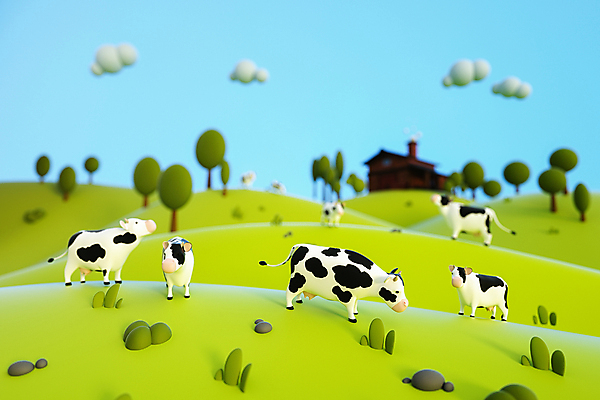 PSD 나무 구름 편집 편집이미지 여러마리 산 초원 사람없음 농장 3D소스 3D 목장 돌_바위 풀 방목 젖소 디지털합성 얼룩소 편집소스 편집3D 자연요소 식물 다수 농업 소 축산업 파일형식