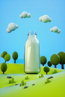 PSD 나무 구름 편집 편집이미지 산 사람없음 3D소스 3D 우유 돌_바위 풀 우유병 디지털합성 편집소스 편집3D 자연요소 식물 병_용기 유제품 파일형식