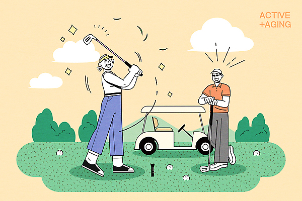 전신 나무 구름 여자 남자 중년 골프 일러스트 골프장 골프공 서기 들기 성인 취미 두명 운동 노란색 골프채 스윙 골프웨어 골프카트 활기 골프티 액티브시니어 국내일러스트 AI파일 자연요소 식물 옷 컬러 포즈 컨셉 공 스포츠시설 모션 골프용품 건강 사람 실버라이프 구기 파일형식 벡터