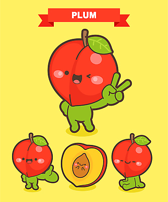 캐릭터 일러스트 윙크 씨앗 웃음 앉기 사람없음 노란색 손들기 축제 브이 특산물 과일캐릭터 자두 특산물캐릭터 지역축제 대한민국축제 자두축제 일러캐릭터 AI파일 식물 컬러 과일 모션 표정 손짓 파일형식 벡터