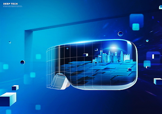 PSD 편집이미지 빌딩 사람없음 건물 파란색 과학기술 도시 큐브 가상공간 기술발전 기술산업 가상현실 VR기기 메타버스 신기술 딥테크 이미지편집 건축물 산업 컬러 기술 기계 발전 파일형식