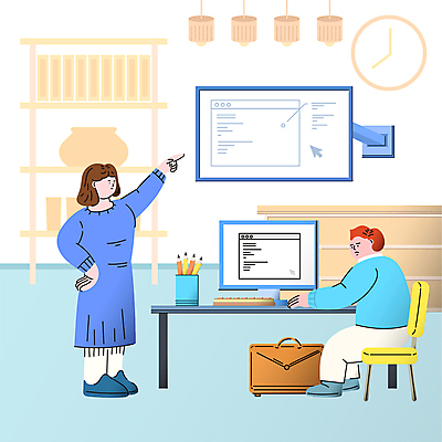 전신 여자 남자 시계 허리손 의자 서류가방 일러스트 수업 조명 책장 정보기술 앉기 성인 두명 컴퓨터 연필 모니터 강사 가리킴 비즈니스맨 야간 책상 서비스 연필꽂이 인터넷창 컴퓨터학원 성인만 국내일러스트 AI파일 자연요소 직업 교육 포즈 가구 인터넷 가방 비즈니스 모션 문구용품 학용품 기술 사람 손짓 전자제품 필기구 직장인 학원 파일형식 벡터