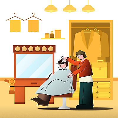 전신 남자 의자 가방 일러스트 조명 서기 앉기 성인 두명 수건 뷰티 거울 가운 장롱 야간 미용실 옷걸이 드라이어 미용사 이발 서비스 미용가위 성인남자만 국내일러스트 AI파일 자연요소 직업 잡화 옷 가구 모션 가위_도구 사람 위생용품 미용용품 뷰티샵 남자만 성인만 파일형식 벡터