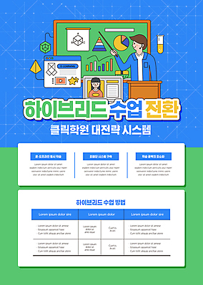 템플릿 학생 여자 교육 남자 포스터 어린이 수업 그래프 들기 소녀 상반신 성인 두명 초록색 파란색 교사 칠판 시험관 학원 지시봉 교탁 온라인 인터넷창 온라인강의 하이브리드 오프라인 포스터템플릿 이미지템플릿 AI파일 직업 컬러 인터넷 모션 실험기구 사람 강의 파일형식 벡터 언택트