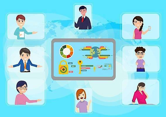 EPS 해외이미지 직업 교육 컨셉 인터넷 일러스트 회사 비즈니스 통신 교실 회의 모바일 사람 컴퓨터 사무실 디지털 스크린 교사 웹 업무 발표 그룹 작업실 플랫 대표 토론 종업원 경영자 부름 온라인 동영상 경영 마케팅 세미나 프로젝트 가상 웨비나 해외일러스트 학교 모션 전자제품 작업 리더 파일형식 벡터 언택트 이미지허브