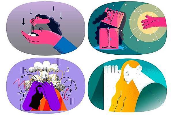 EPS 해외이미지 전신 손 여자 일러스트 스트레스 여러명 상반신 성인 신체부위 빛 슬픔 손내밀기 우울감 우울증 성인여자만 해외일러스트 감정 다수 사람 손짓 질병 여자만 성인만 파일형식 벡터 이미지허브