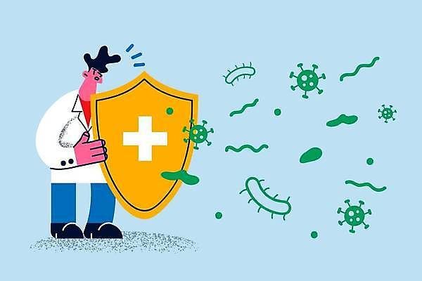 EPS 해외이미지 전신 남자 일러스트 세포 한명 성인 건강관리 의사 의사가운 수비 바이러스 보호 방패 박테리아 성인남자한명만 감염예방 해외202309 해외일러스트 1 컨셉 의학 모션 건강 관리 사람 의료진 가운 사회이슈 예방 감염 남자한명만 성인남자만 파일형식 벡터 이미지허브