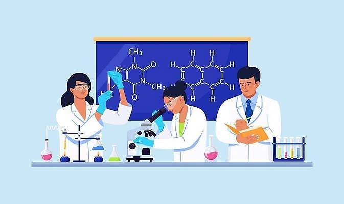 EPS 해외이미지 여자 남자 일러스트 현미경 실험기구 실험 들기 상반신 성인 책 세명 칠판 관찰 기록 연구원 과학자 시험관 비커 공식 시험관대 성인만 해외일러스트 직업 과학 모션 사람 학자 파일형식 벡터 이미지허브