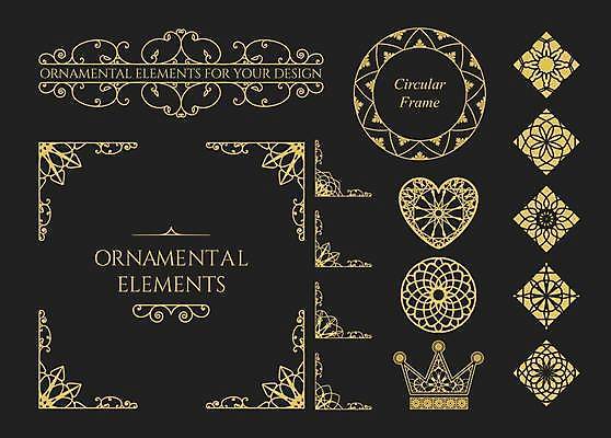 EPS 해외이미지 디자인 일러스트 왕관 프레임 사람없음 검은색 금색 하트 화려 고급 엘리먼트 해외일러스트 모양 컬러 컨셉 파일형식 벡터 이미지허브