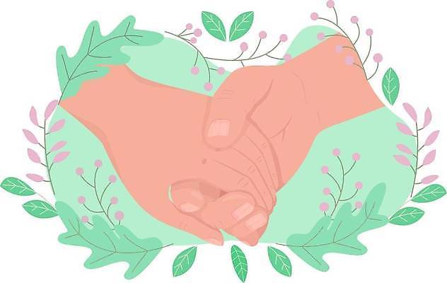 EPS 해외이미지 손 디자인 커플 잎 일러스트 신체부위 장식 손잡기 플랫 민트색 해외일러스트 식물 컬러 관계 모션 사람 파일형식 벡터 이미지허브