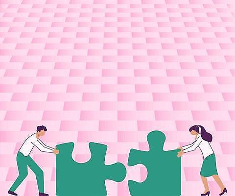 EPS 해외이미지 전신 여자 남자 분홍색 백그라운드 일러스트 비즈니스 아이디어 성인 두명 초록색 밀기 성인만 카피스페이스 해외일러스트 컬러 컨셉 모션 사람 공백 파일형식 벡터 이미지허브