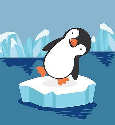 EPS 해외이미지 한마리 일러스트 사람없음 파란색 떠있는 펭귄 빙하 빙산 펭귄캐릭터 해외일러스트 1 컬러 동물캐릭터 모션 조류 파일형식 벡터 이미지허브