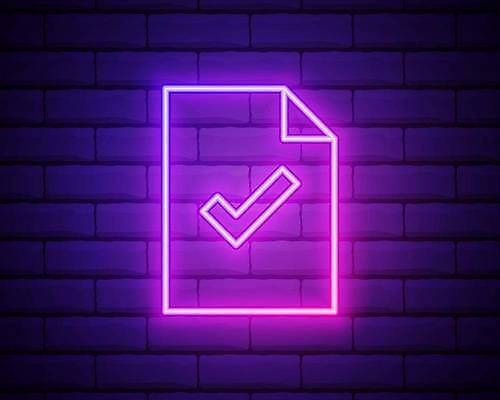 EPS 해외이미지 벽 일러스트 사람없음 빛 보라색 체크표시 문서 네온 승인 네온아트 해외일러스트 컬러 확인 파일형식 벡터 이미지허브