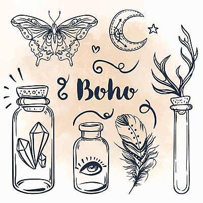 EPS 해외이미지 한마리 별 나비 일러스트 유리병 사람없음 달 하트 라인아트 깃털 베이지색 보헤미아 히피 해외일러스트 자연요소 모양 1 선 컬러 곤충 병_용기 파일형식 벡터 이미지허브