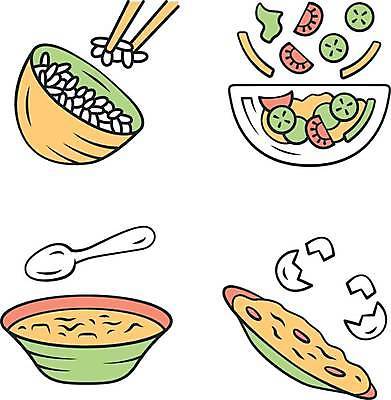 EPS 해외이미지 접시 일러스트 젓가락 요리 사람없음 숟가락 샐러드 밥그릇 쌀밥 스크램블 엘리먼트 해외일러스트 그릇 식기 음식 밥 수저 계란요리 파일형식 벡터 이미지허브