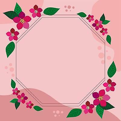 EPS 해외이미지 꽃 분홍색 잎 일러스트 사람없음 꽃프레임 팔각형 해외일러스트 도형 식물 컬러 프레임 파일형식 벡터 이미지허브