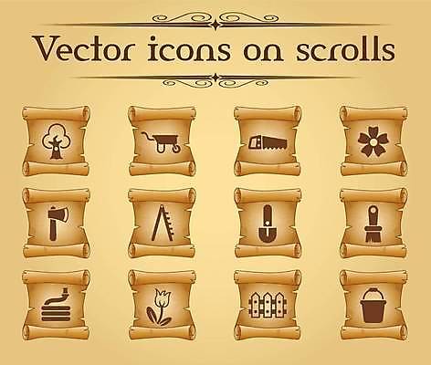 EPS 해외이미지 나무 꽃 일러스트 사람없음 울타리 세트 갈색 붓 빈티지 두루마리 삽 양동이 심볼 조경 도끼 호스 컴파스 톱 스크롤 양피지 일륜차 해외일러스트 식물 컬러 컨셉 문구용품 담장 수레 공구 파일형식 벡터 이미지허브