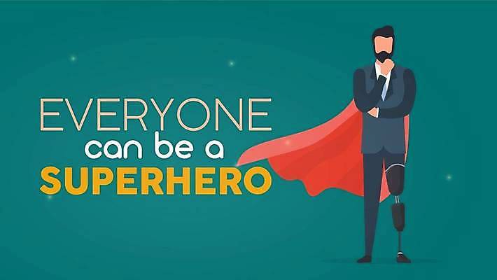 EPS 해외이미지 전신 남자 일러스트 한명 성인 팔짱 턱괴기 기계 망토 장애인 슈퍼맨 슈퍼히어로 의족 성인남자한명만 해외일러스트 1 모션 사람 영웅 장애 남자한명만 성인남자만 파일형식 벡터 이미지허브