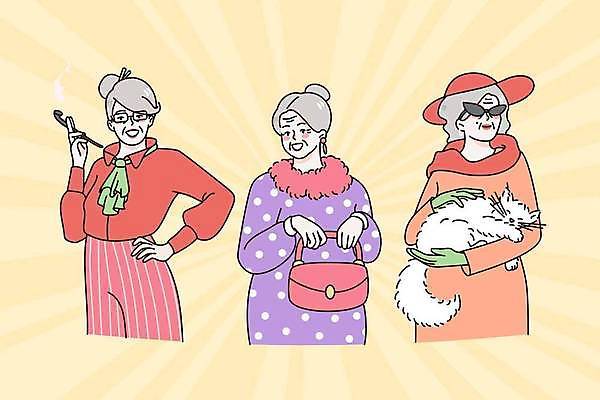 EPS 해외이미지 여자 노년 안경 할머니 여유 일러스트 안기 들기 상반신 세명 실버라이프 선글라스 고양이 핸드백 담뱃대 노인여자만 안경낌 반려묘 해외일러스트 라이프스타일 잡화 감정 가방 포유류 모션 담배 사람 성인 반려동물 여자만 노인만 파일형식 벡터 이미지허브