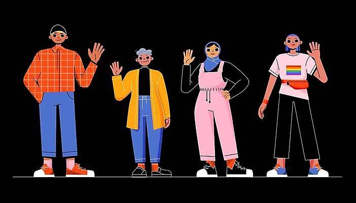 EPS 해외이미지 여자 남자 허리손 무지개 일러스트 성인 손들기 플랫 이슬람교 긍정 손인사 환영 동성애자 성인만 성소수자 해외일러스트 자연요소 종교 포즈 컨셉 모션 사람 인사 파일형식 벡터 이미지허브