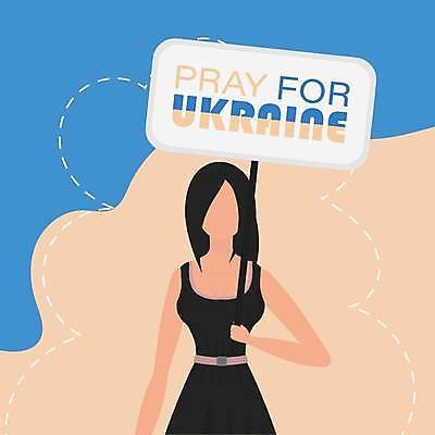 EPS 해외이미지 배너 여자 일러스트 프레임 한명 들기 상반신 성인 파란색 노란색 평화 희망 팻말 기도 전쟁 반대 시위 우크라이나 항의 얼굴없음 성인여자한명만 해외일러스트 1 감정 유럽 컬러 컨셉 모션 사람 여자한명만 성인여자만 파일형식 벡터 이미지허브