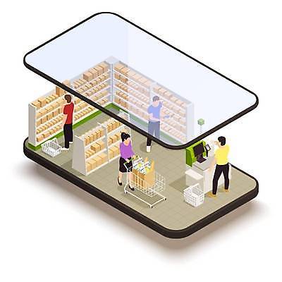 EPS 해외이미지 전신 여자 남자 일러스트 서기 들기 여러명 성인 걷기 상점 쇼핑카 계산대 장바구니 진열장 온라인쇼핑 모바일쇼핑 아이소메트릭 포스기 성인만 해외일러스트 다수 모션 사람 쇼핑 바구니 기계 카트 온라인 파일형식 벡터 이미지허브