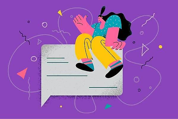 EPS 해외이미지 전신 여자 말풍선 일러스트 한명 앉기 성인 손들기 메시지 성인여자한명만 카피스페이스 해외일러스트 1 모션 사람 공백 여자한명만 성인여자만 파일형식 벡터 이미지허브