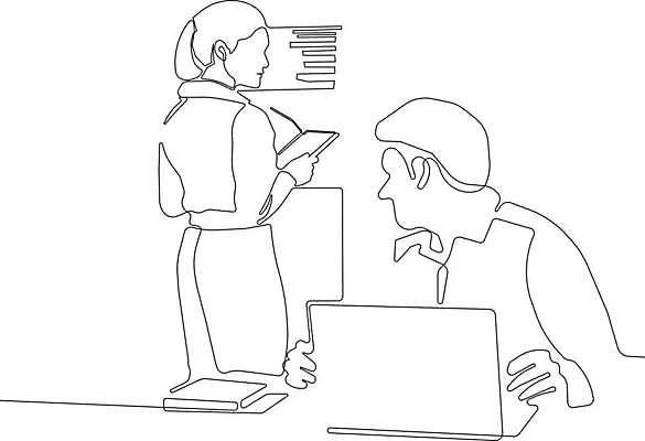 EPS 해외이미지 여자 남자 라인일러스트 일러스트 들기 상반신 성인 두명 노트북 업무 비즈니스맨 비즈니스우먼 뒤돌아보기 라인아트 손그림 드로잉 얼굴없음 성인만 해외일러스트 선 비즈니스 모션 미술 사람 전자제품 작업 직장인 파일형식 벡터 이미지허브