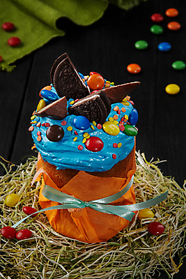 포토 JPG 해외이미지 리본 부활절 사탕 근접촬영 사람없음 케이크 초콜릿 달콤 건초 나무탁자 초코쿠키 휘핑크림 해외포토 기념일 뷰포인트 탁자 디저트 쿠키 맛 크림 휘핑 파일형식 이미지허브