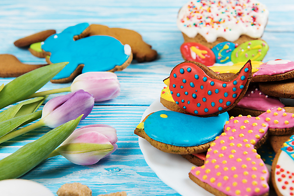 포토 JPG 해외이미지 접시 꽃 잎 사람없음 장식 화려 부활절계란 파란배경 새모양 토끼모양 진저쿠키 스프링클 나무배경 해외포토 모양 식물 식기 백그라운드 컨셉 부활절 파란색 쿠키 계란 파일형식 이미지허브