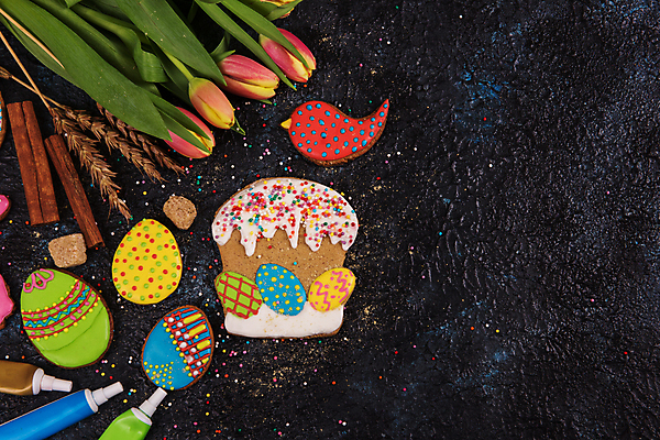 포토 JPG 해외이미지 꽃 잎 사람없음 장식 화려 부활절계란 새모양 시나몬 진저쿠키 스프링클 해외포토 모양 식물 컨셉 부활절 쿠키 계란 파일형식 이미지허브