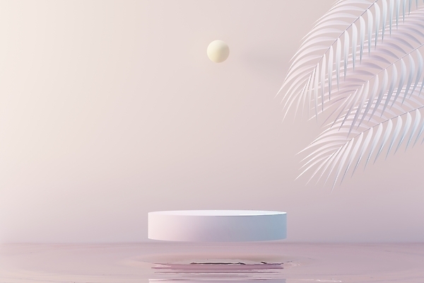 포토 JPG 해외이미지 디자인 분홍색 백그라운드 컨셉 잎 추상 사람없음 장식 3D 무대 원형 수면 오브젝트 단상 파스텔톤 포디움 목업 해외포토 도형 식물 컬러 무늬 물 디지털합성 파일형식 이미지허브