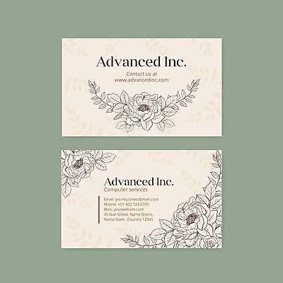 EPS 해외이미지 꽃 라인일러스트 일러스트 명함 사람없음 손그림 베이지색 해외일러스트 식물 컬러 파일형식 벡터 이미지허브