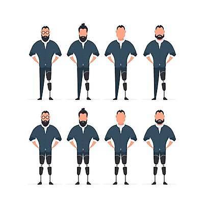 EPS 해외이미지 전신 남자 안경 일러스트 수염 여러명 성인 기계 장애인 뒷짐 의족 성인남자만 해외일러스트 잡화 다수 모션 사람 장애 남자만 성인만 파일형식 벡터 이미지허브