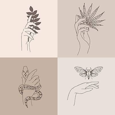 EPS 해외이미지 식물 손 별 라인일러스트 일러스트 들기 신체부위 뱀 신비 해외일러스트 자연요소 컨셉 파충류 모션 사람 파일형식 벡터 이미지허브