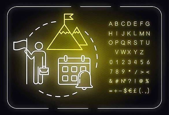 EPS 해외이미지 알파벳 선 백그라운드 서류가방 일러스트 산 사람모양 한명 타이포그라피 등산 달력 깃발 화려 알림 심볼 네온 형광등 해외일러스트 모양 문자 1 영어 컨셉 가방 전등 사람 트래킹 파일형식 벡터 이미지허브