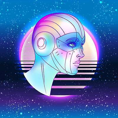 EPS 해외이미지 일러스트 사람모양 사람없음 파란색 원형 인조인간 사이버 복고 네온 테크노 해외일러스트 모양 도형 컬러 파일형식 벡터 이미지허브