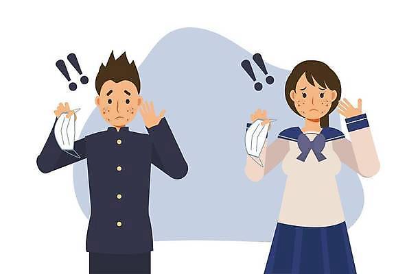 EPS 해외이미지 캐릭터 얼굴 컨셉 일러스트 표정 건강 가면 사람 동양인 10대 점 피부 문제 알레르기 고립 트러블 해외일러스트 일러캐릭터 청소년 인종 신체부위 질병 파일형식 벡터 이미지허브