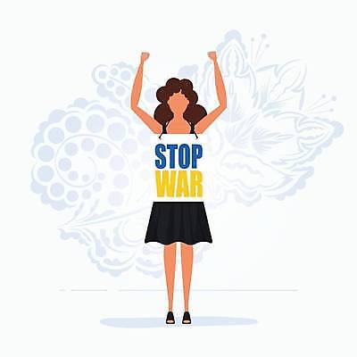 EPS 해외이미지 전신 여자 일러스트 프레임 한명 서기 성인 손들기 평화 팻말 자유 사회이슈 전쟁 반대 시위 그만 우크라이나 항의 성인여자한명만 해외일러스트 1 유럽 컨셉 모션 사람 여자한명만 성인여자만 파일형식 벡터 이미지허브
