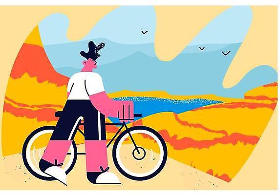 EPS 해외이미지 전신 라이프스타일 남자 호수 일러스트 조류 산 한명 서기 성인 취미 자전거 주황색 트래킹 자유 잡기 언덕 자전거여행 성인남자한명만 해외일러스트 동물 1 컬러 여행 컨셉 모션 레저 사람 생활 바이크 남자한명만 성인남자만 파일형식 벡터 이미지허브