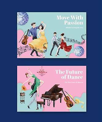 EPS 해외이미지 전신 여자 남자 리본 분홍색 하늘색 일러스트 팜플렛 여러명 성인 세트 춤 바이올린 미러볼 커플댄스 선율 성인만 해외일러스트 컬러 다수 현악기 문화예술 사람 장식 파란색 파일형식 벡터 이미지허브