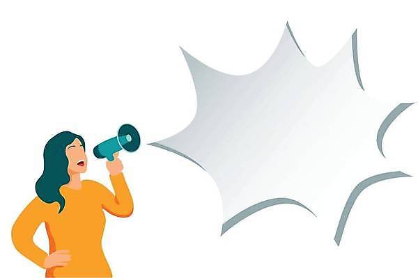 EPS 해외이미지 여자 일러스트 입벌림 한명 들기 상반신 성인 확성기 외침 알림 성인여자한명만 카피스페이스 해외일러스트 1 모션 표정 사람 소리 공백 여자한명만 성인여자만 파일형식 벡터 이미지허브